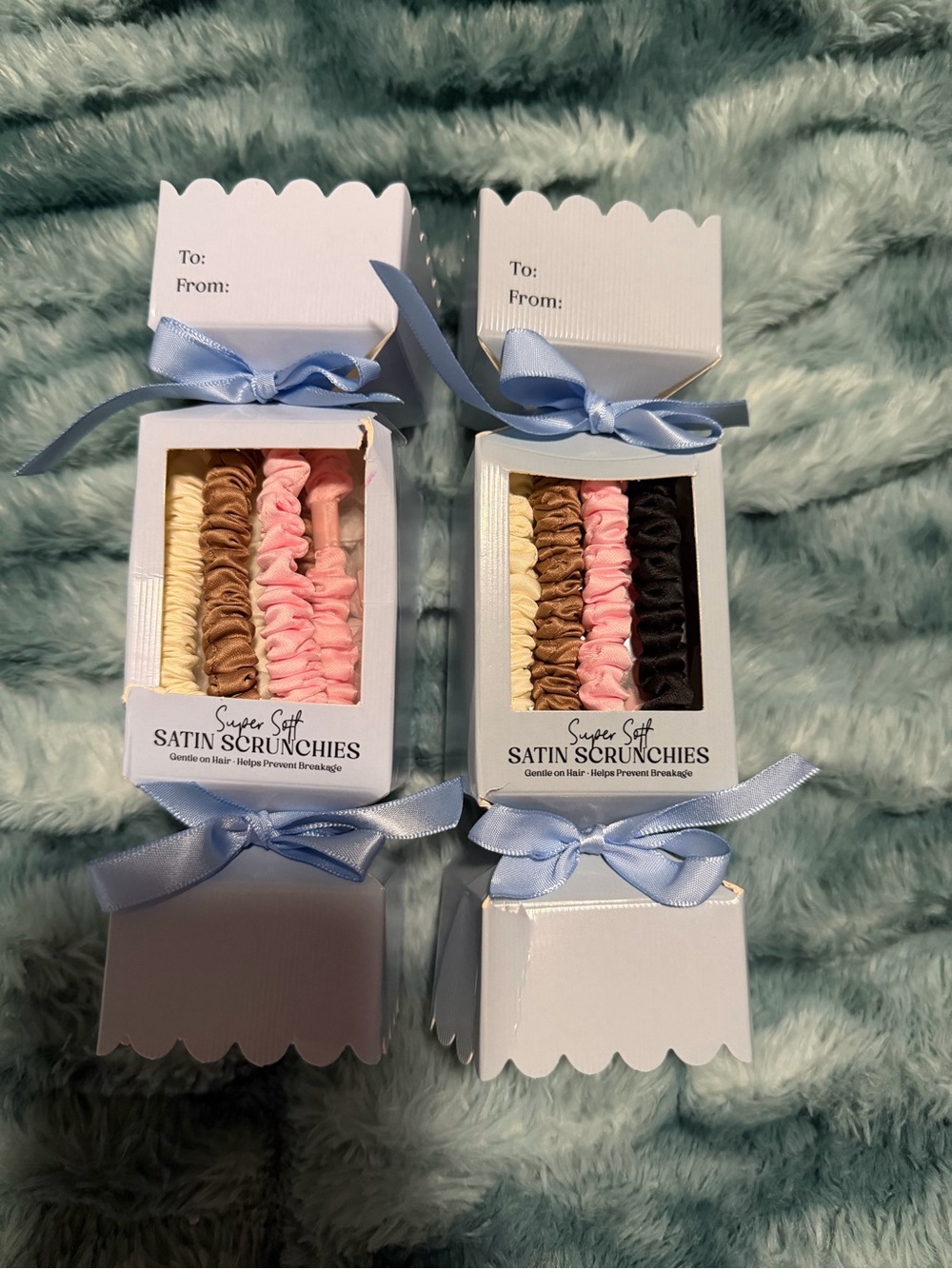 Super Soft Satin Scrunchies Gift Set - Pink, Cream, Brown, Black